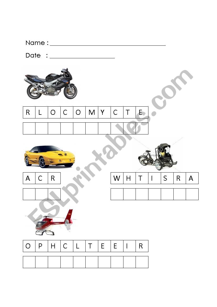 Transportation worksheet