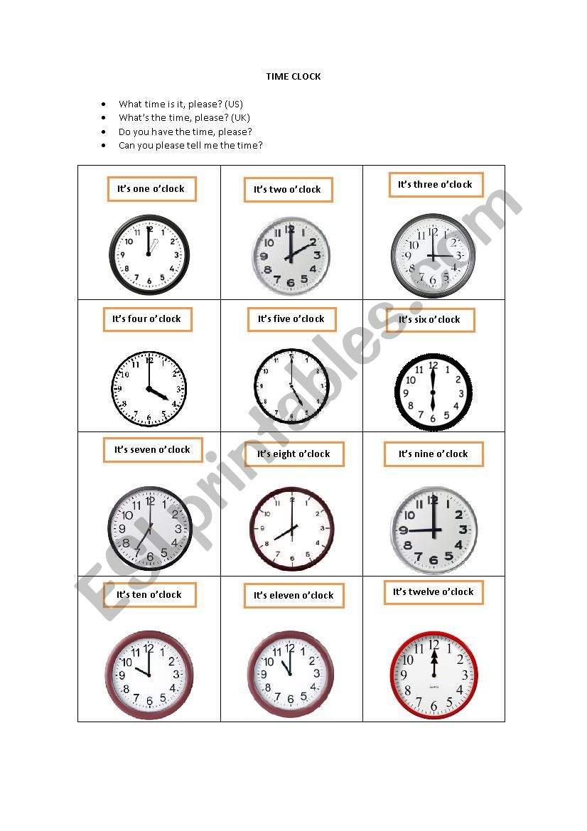 the time clock esl worksheet by juanmadrid