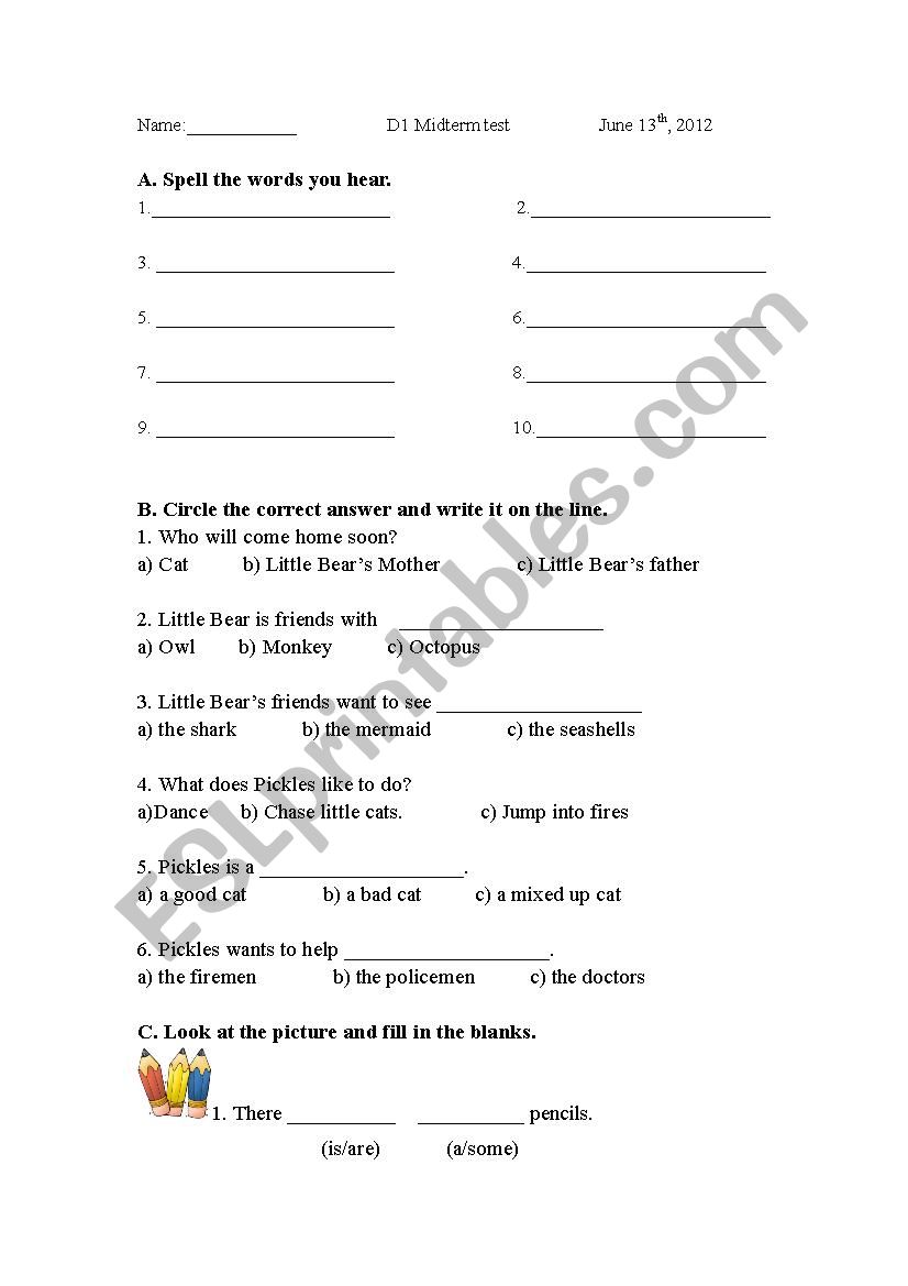 Simple test worksheet