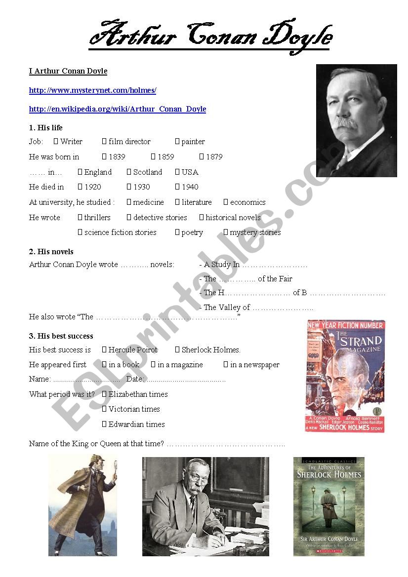 Arthur Conan Doyle webquest worksheet