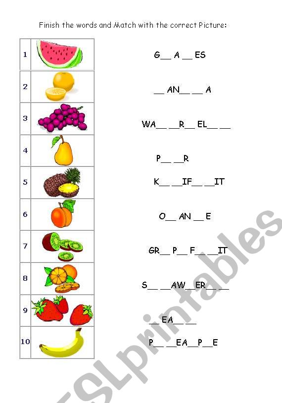 FRUIT worksheet