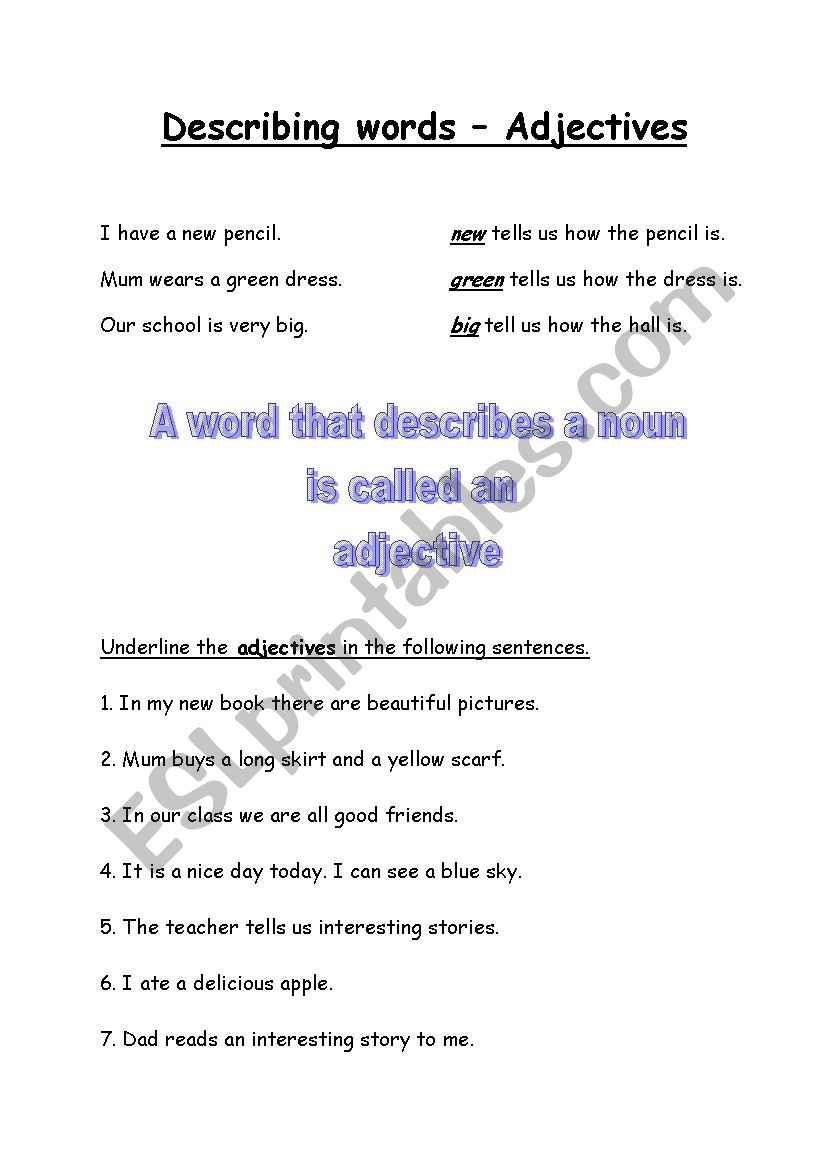 Describing Words worksheet
