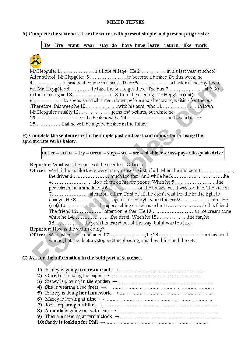 mixed tense exercises worksheet