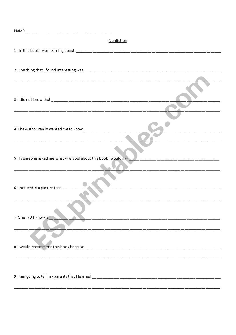 Nonfiction Worksheet worksheet