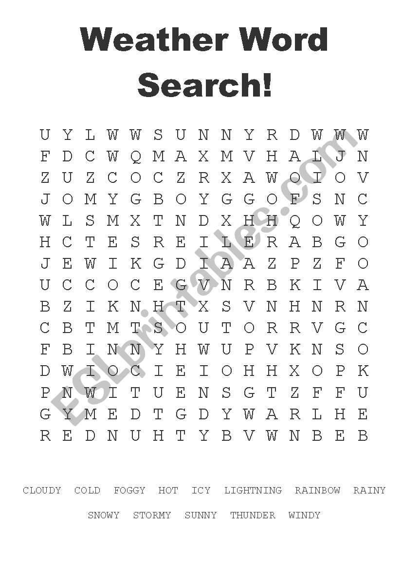 Weather Word Search And Fill In The Blank ESL Worksheet By Redcomet0079