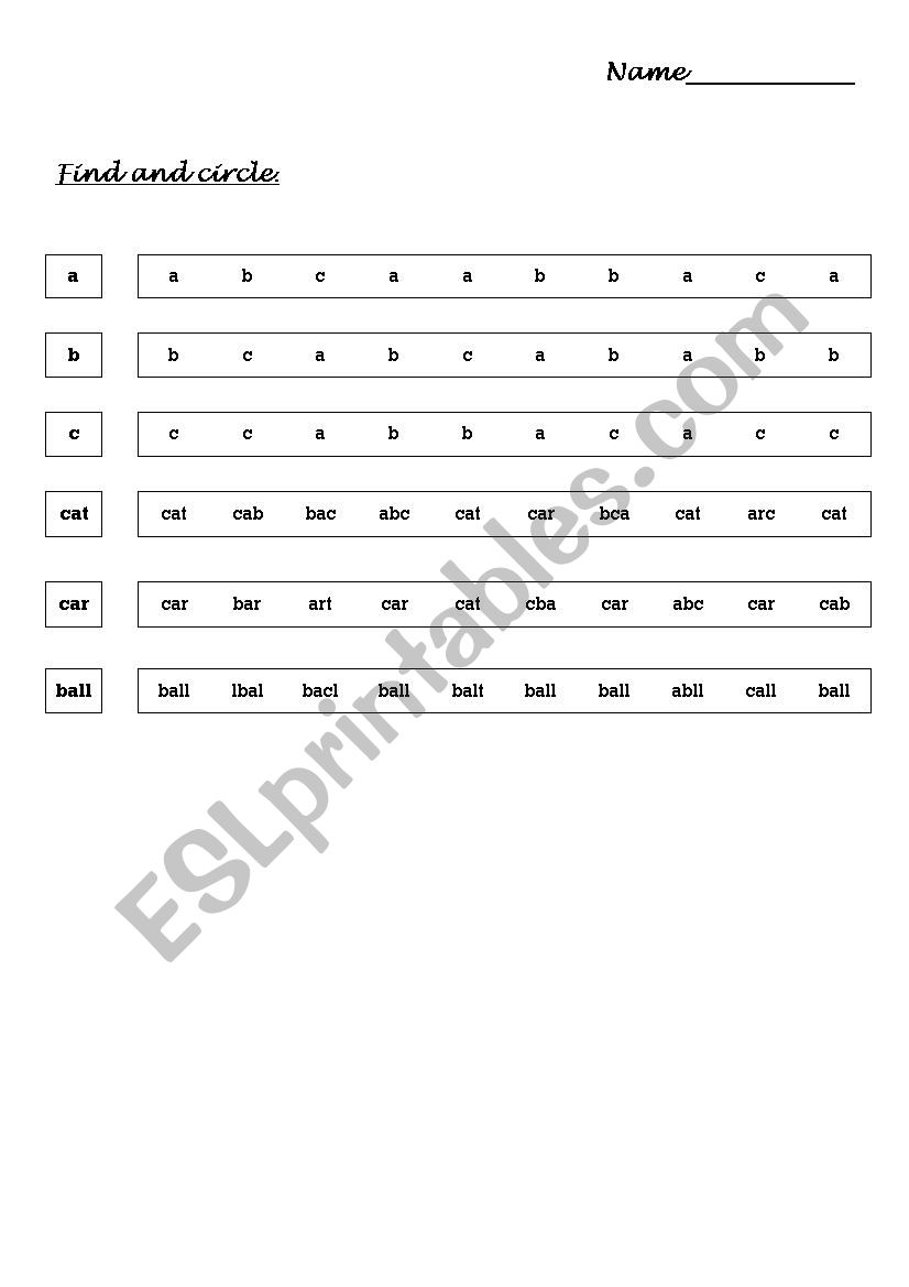 Alphabet search worksheet