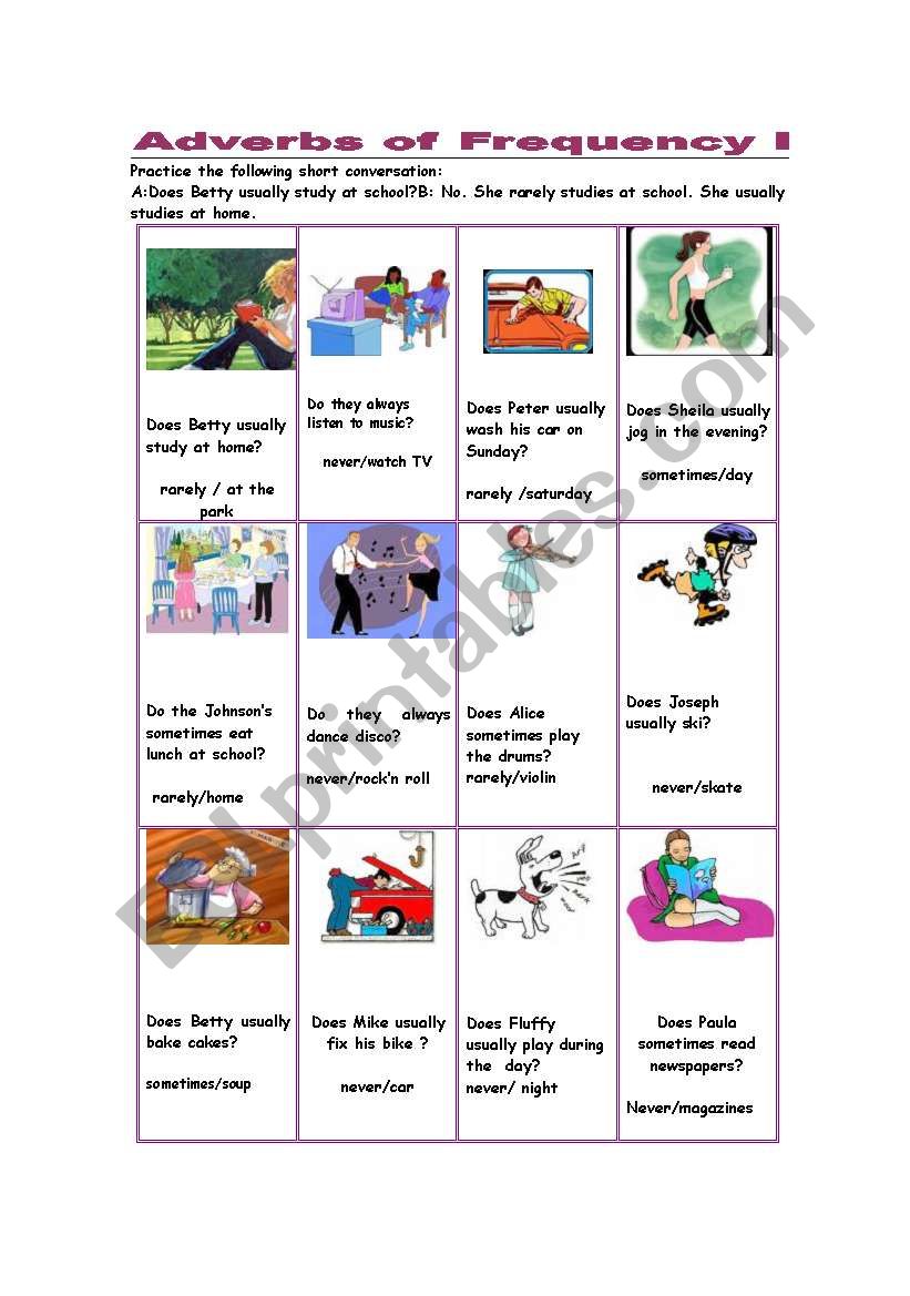 Frequency Adverbs (short conversations) - ESL worksheet by paujo