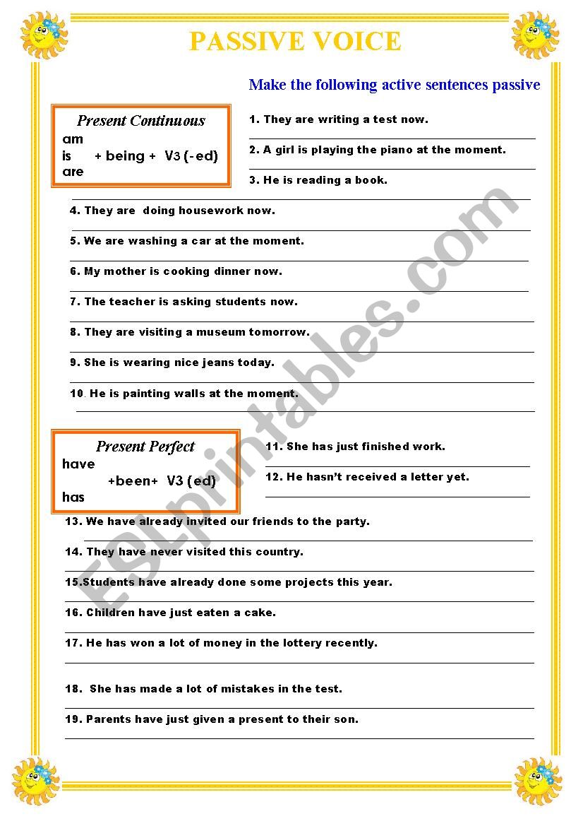 Passive Voice Present Continuous And Present Perfect ESL Worksheet 