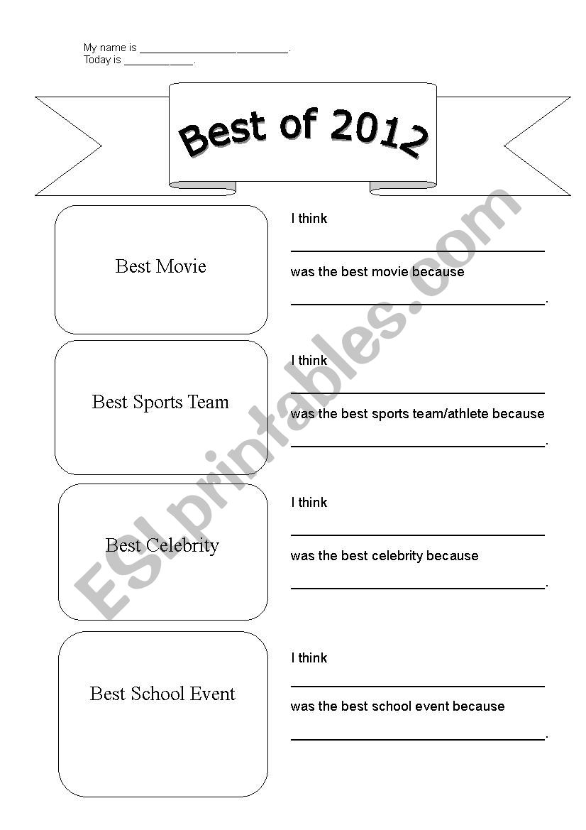 Best of 2012 worksheet