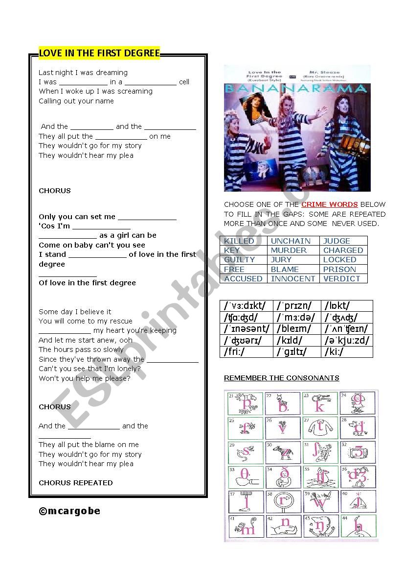 LOVE IN THE FIRST DEGREE worksheet