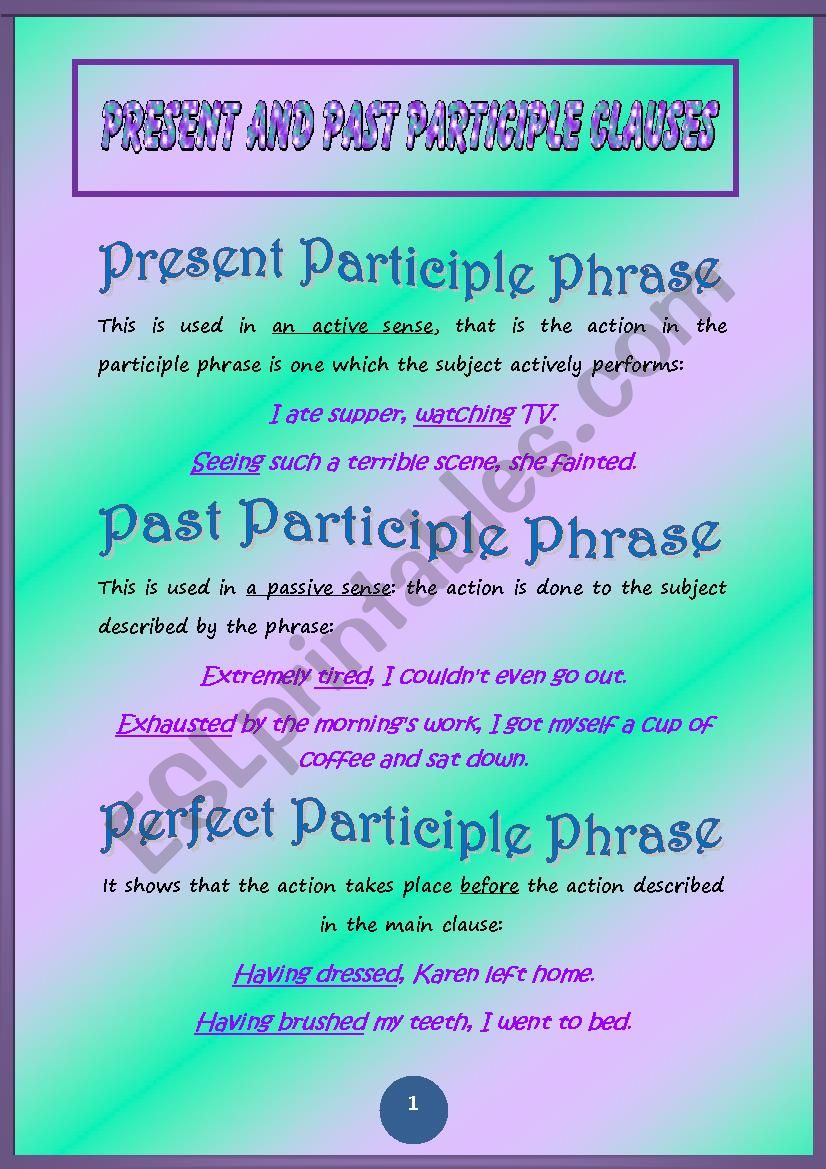 free printable worksheets on present and past participle