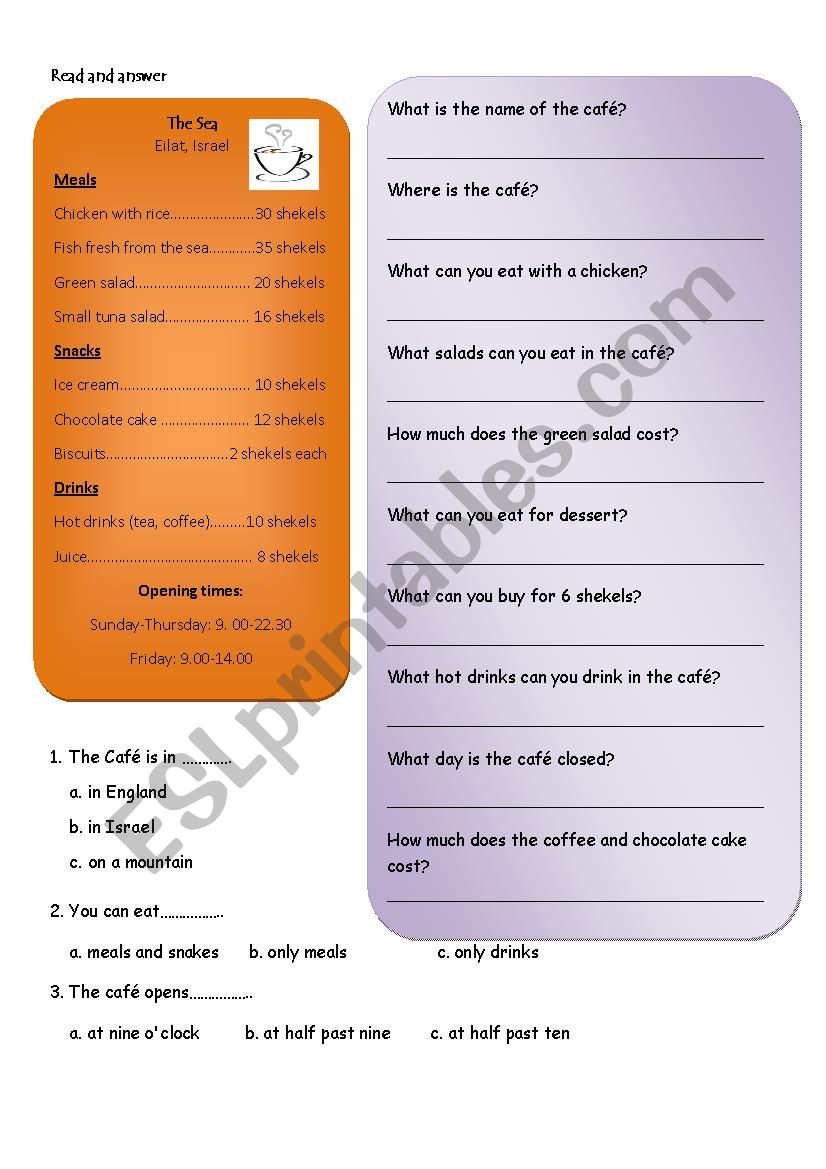 Food arourd the world worksheet