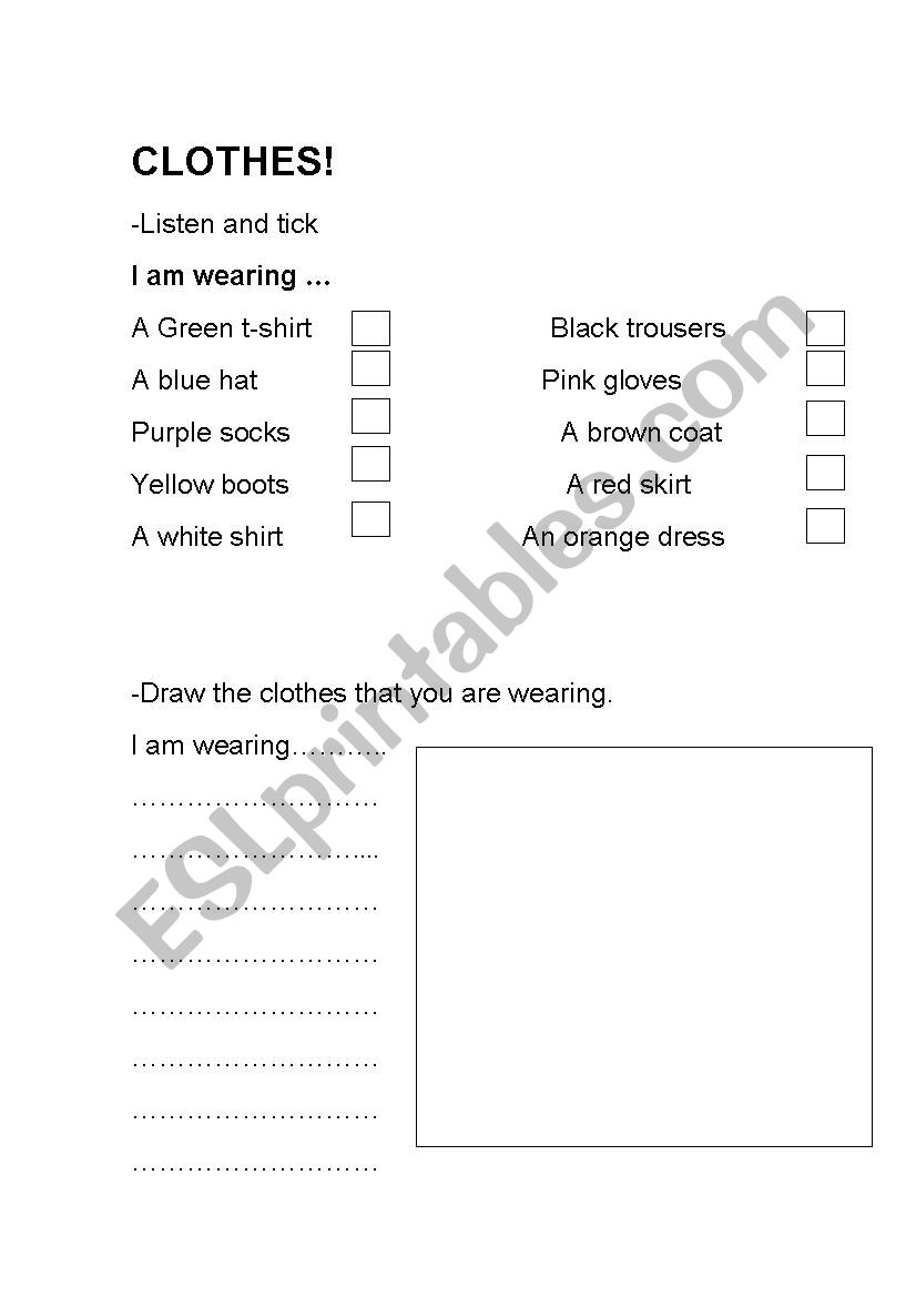 clothing worksheet