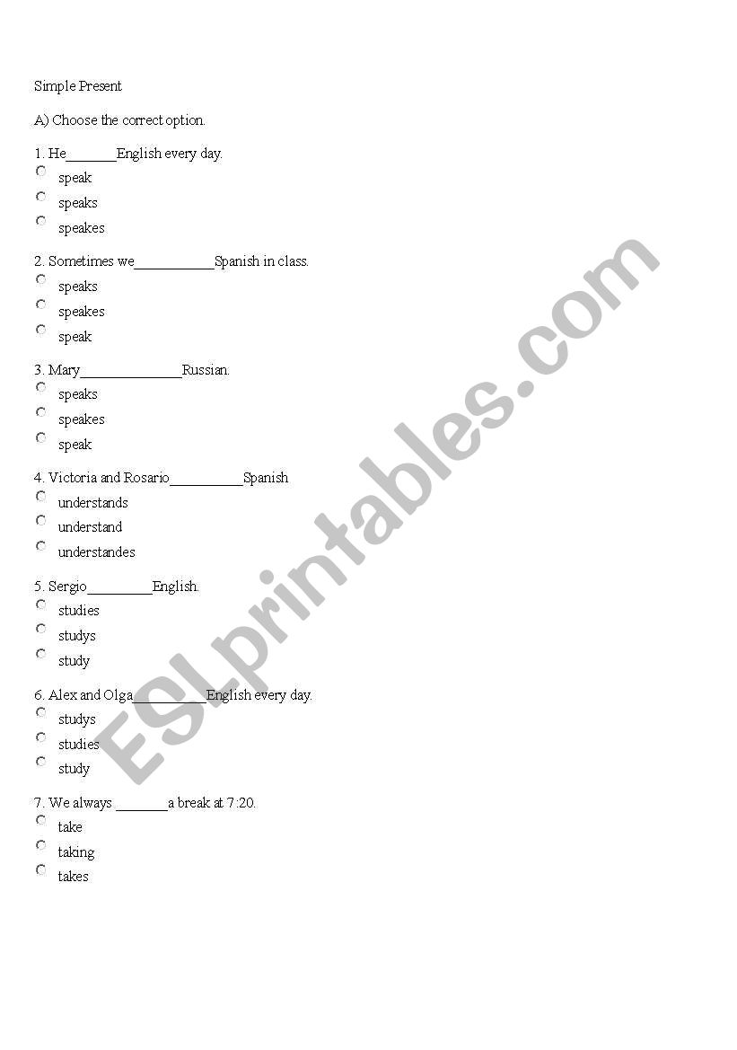 Simple Present worksheet