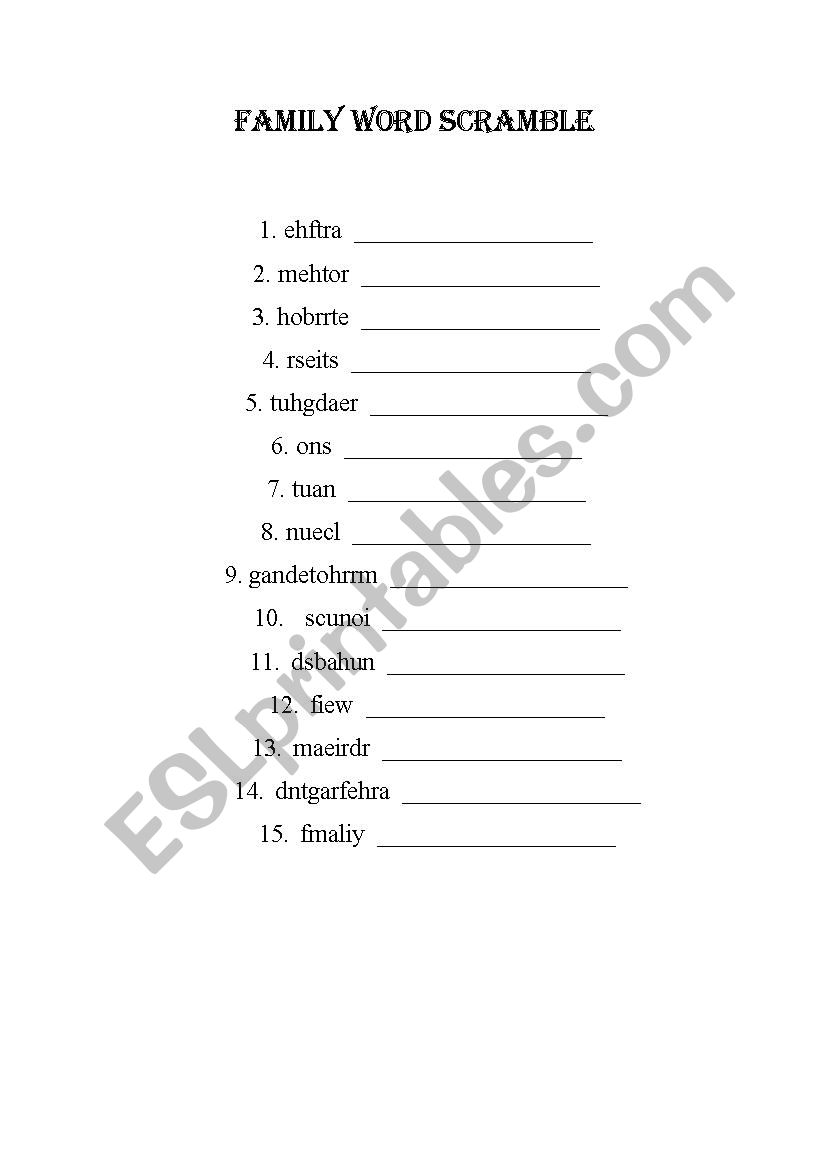 Family Vocabulary worksheet