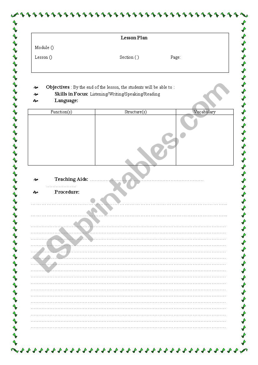 a lesson plan model worksheet