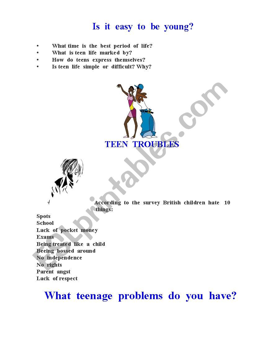 Teenagers worksheet