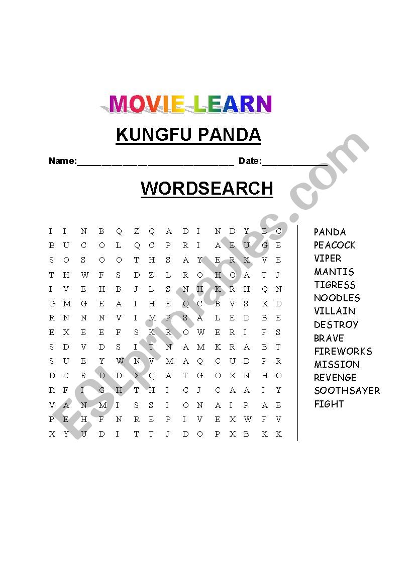 KUNGFU PANDA 2 WORD-SEARCH worksheet