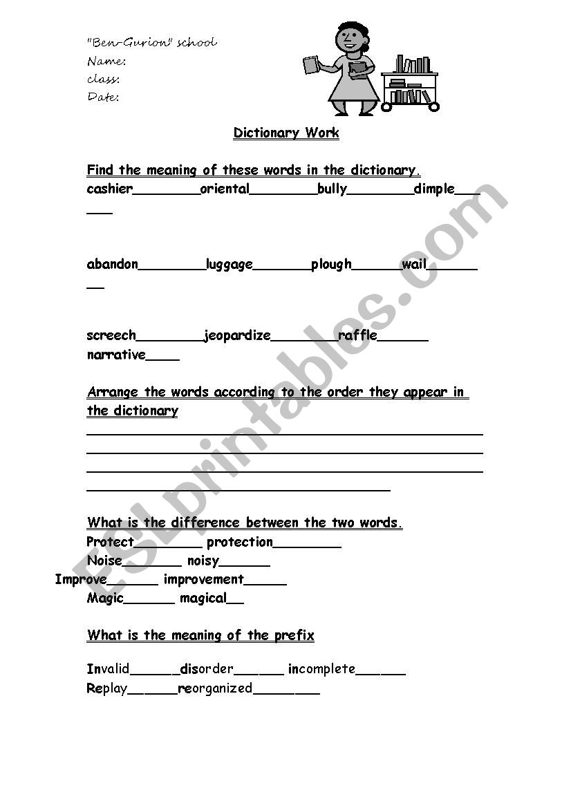 working with a dictionary esl worksheet by anasela