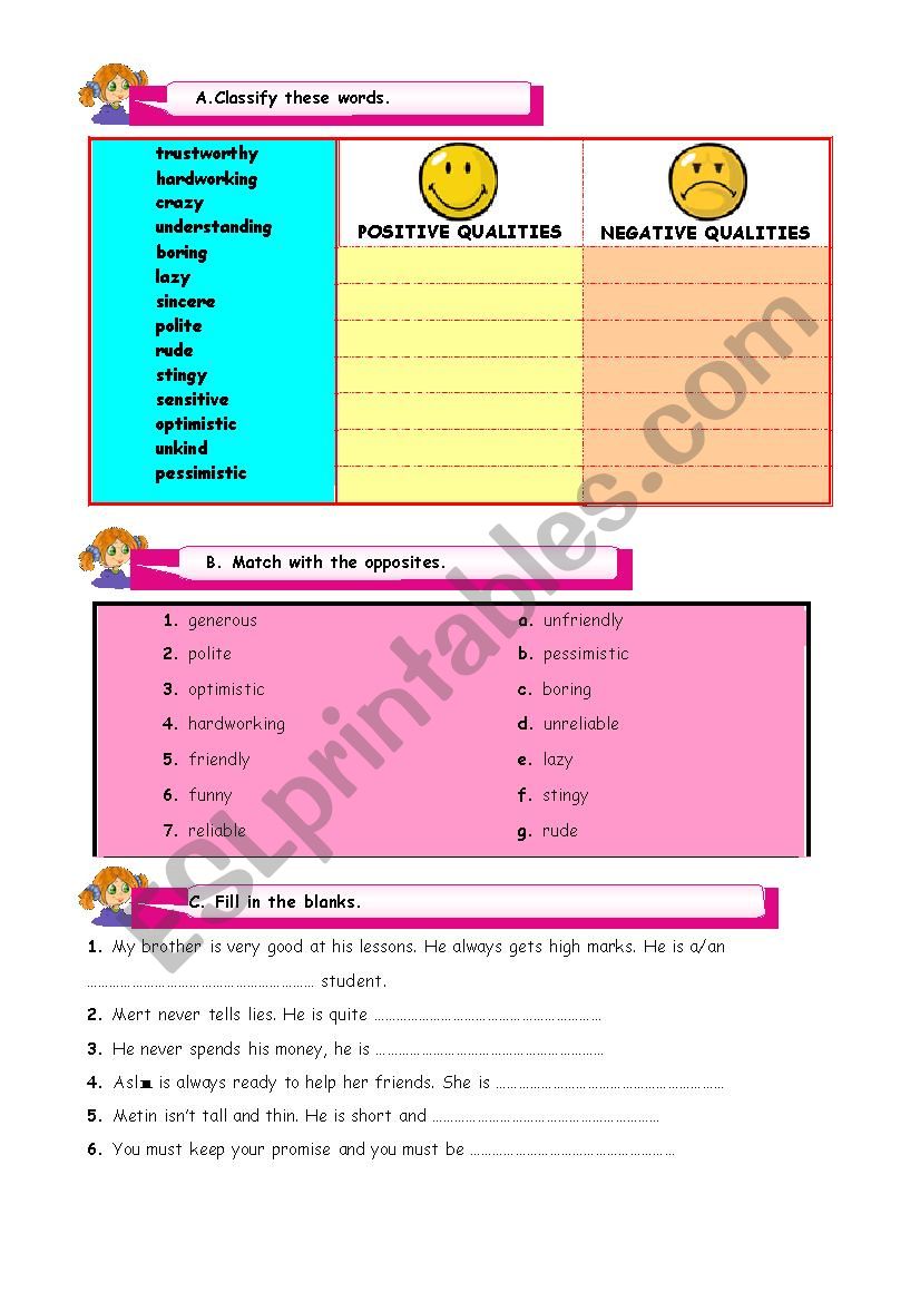 PERSONALÝTÝES DESCRÝBÝNG PEOPLE - ESL worksheet by miharbi80