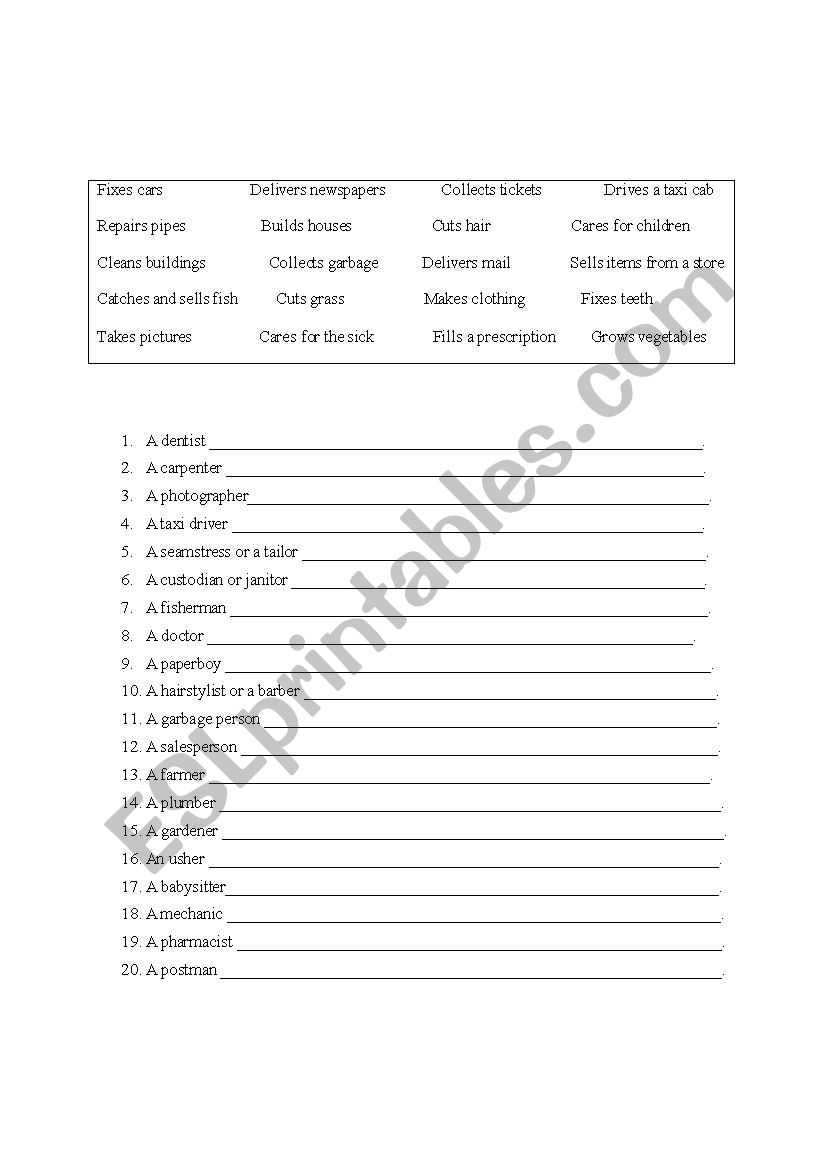 Job duties fill in the blank worksheet