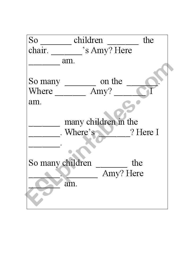 story: wheres Amy? worksheet