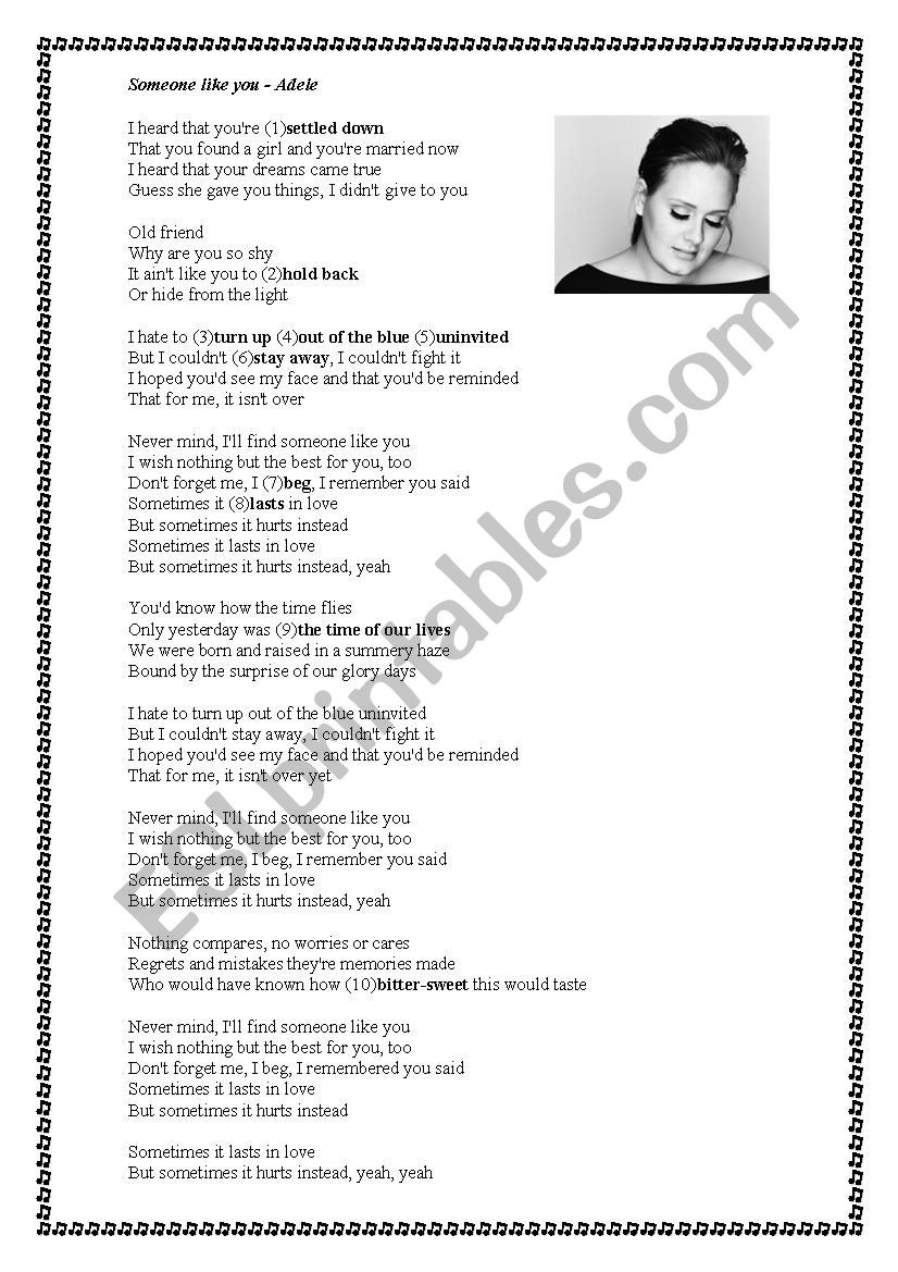 Someone like you - song worksheet