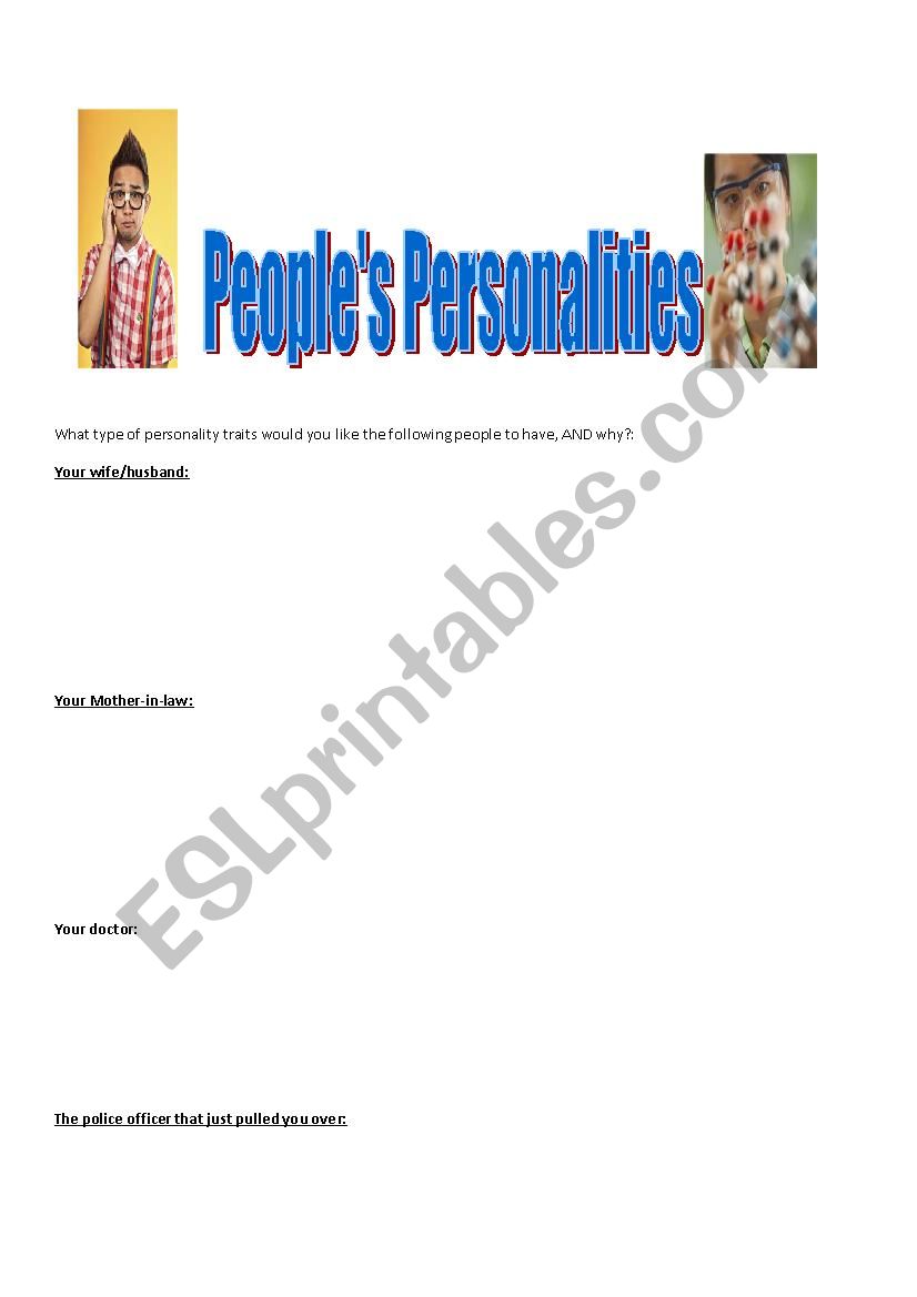 Peoples Personalities worksheet