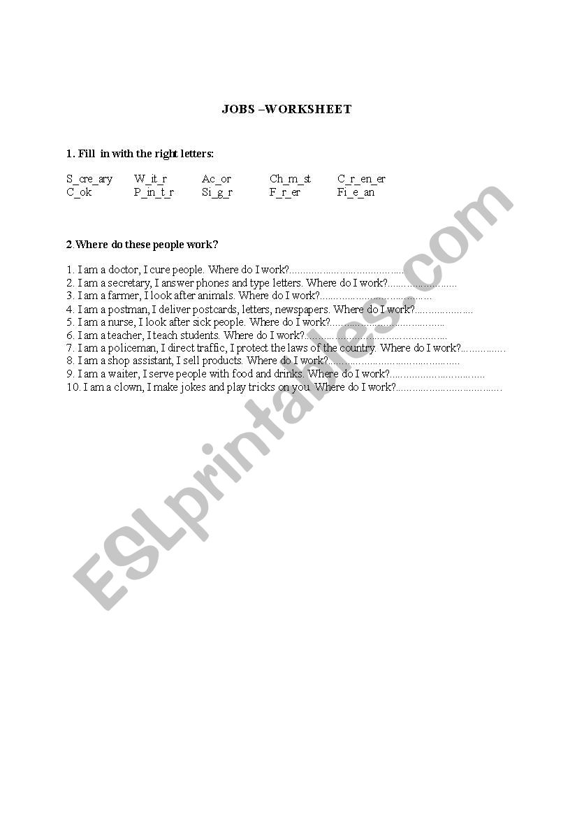 JOBS - Worksheet worksheet