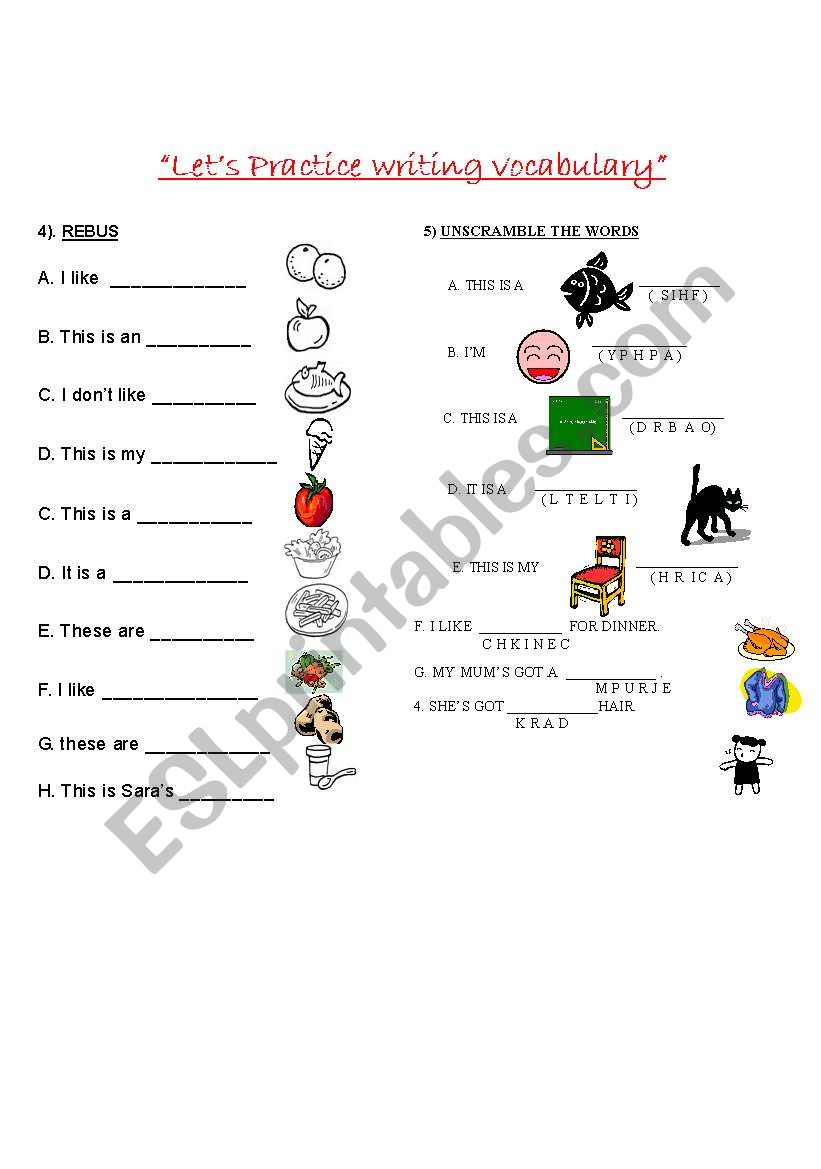 English Worksheets: Let´s Write And Check Vocabulary