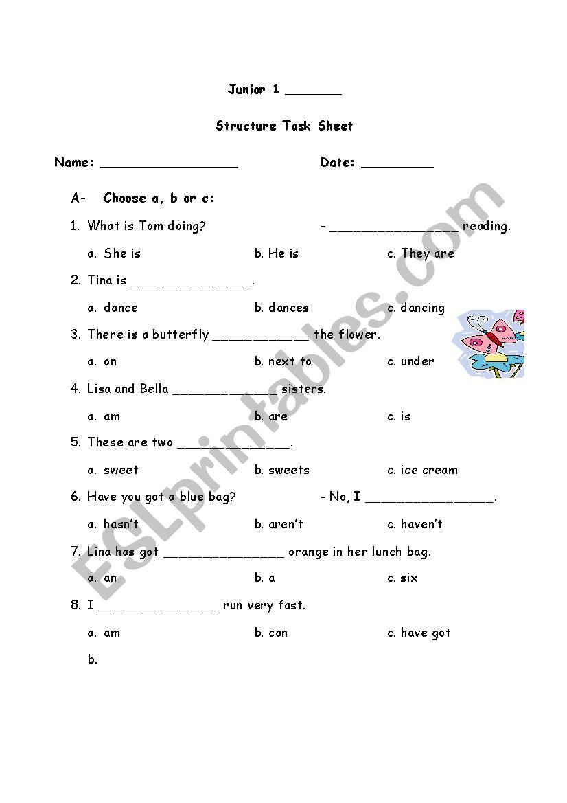 Grade 1 Structure Revision worksheet