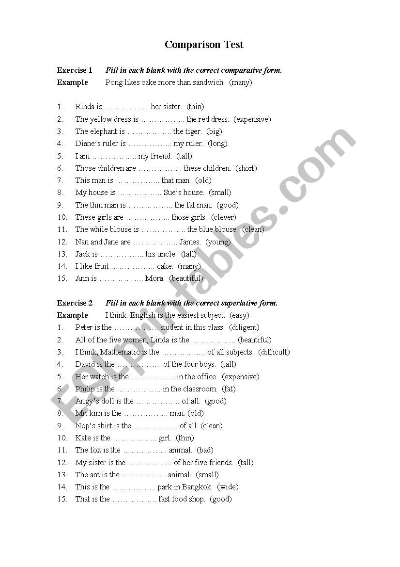 Comparison Test worksheet