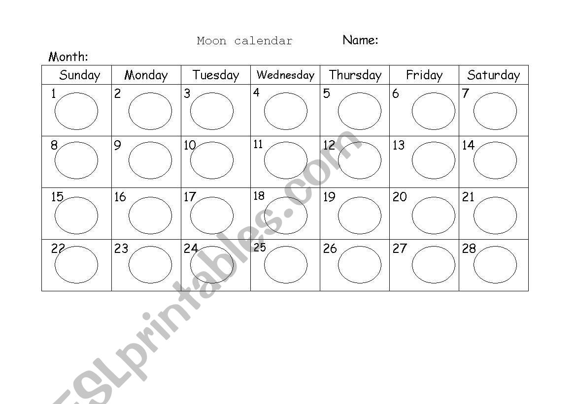 moon calendar worksheet