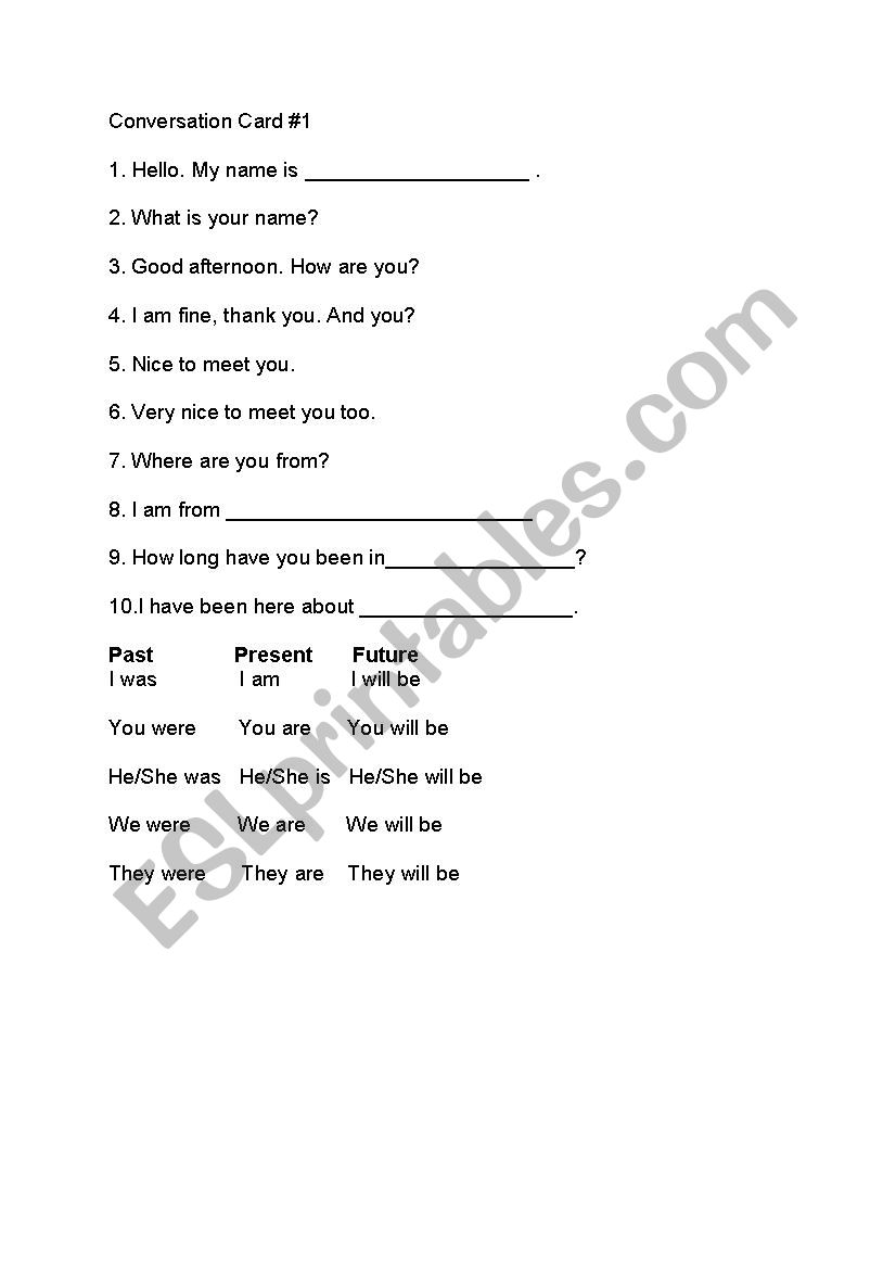 Conversation Starter and Quiz Card#1