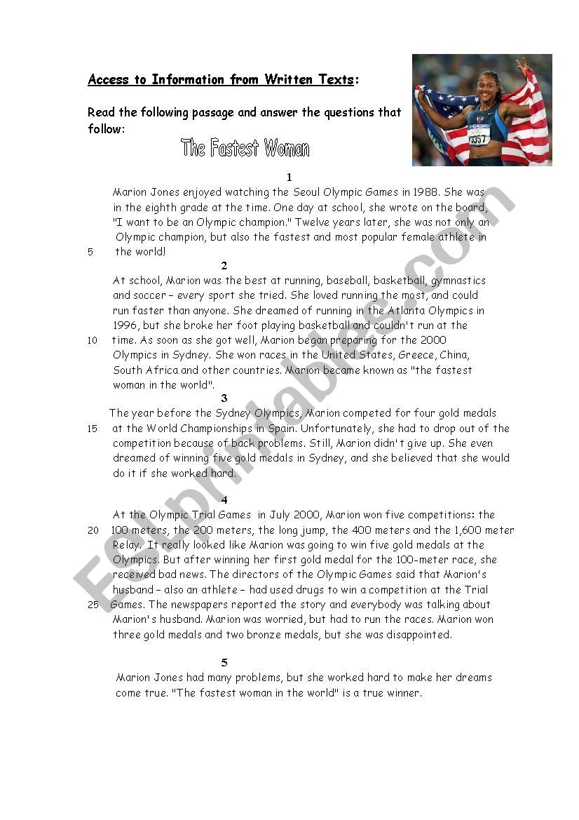 The Fastest Woman worksheet