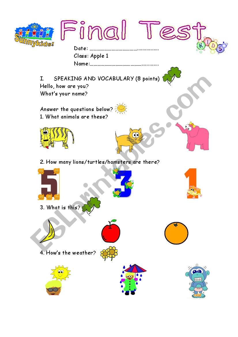 Speaking Exam For Kids / speaking talking questions cards
