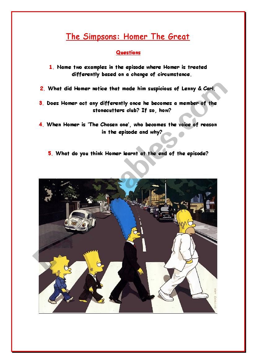 The Simpsons worksheet