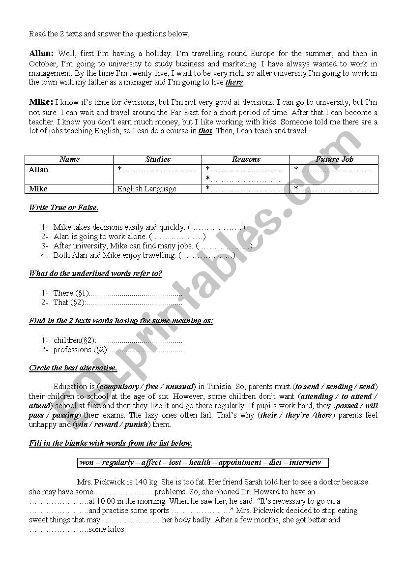 9th Form Worksheet 44 worksheet