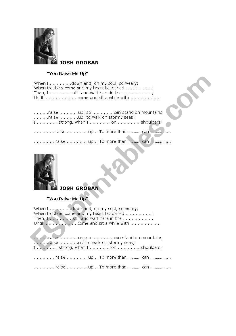 Song- You raise me up worksheet
