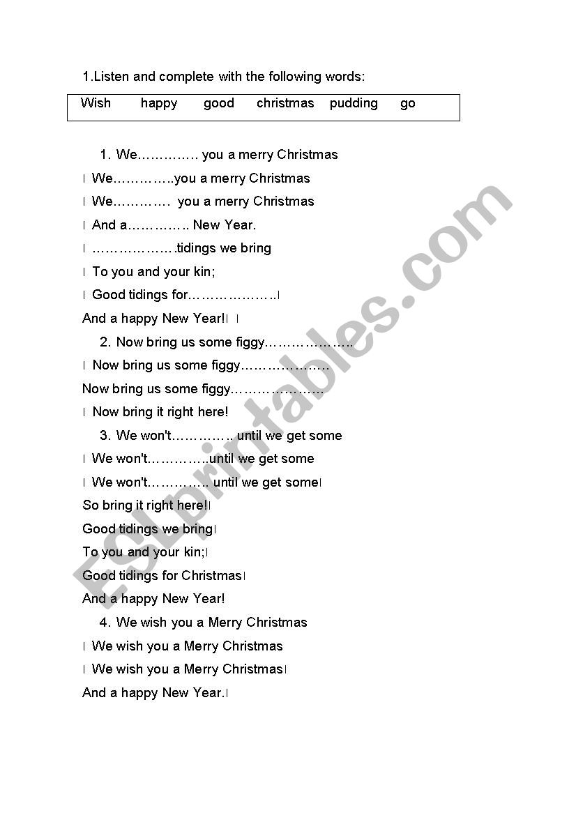 christmas song  worksheet