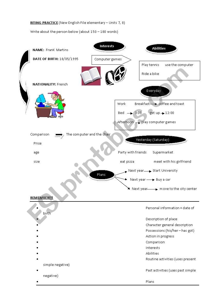 writing practice 4 esl worksheet by julyeta