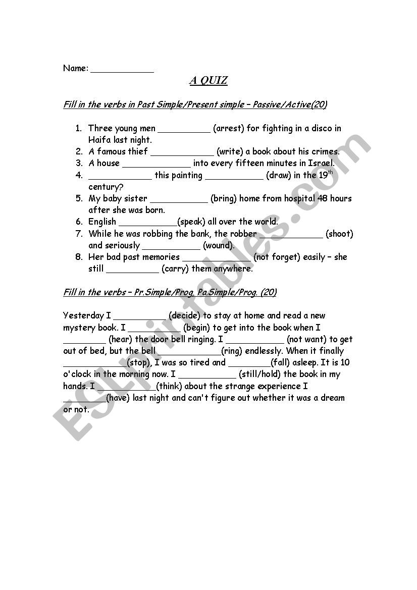 a grammar quiz worksheet