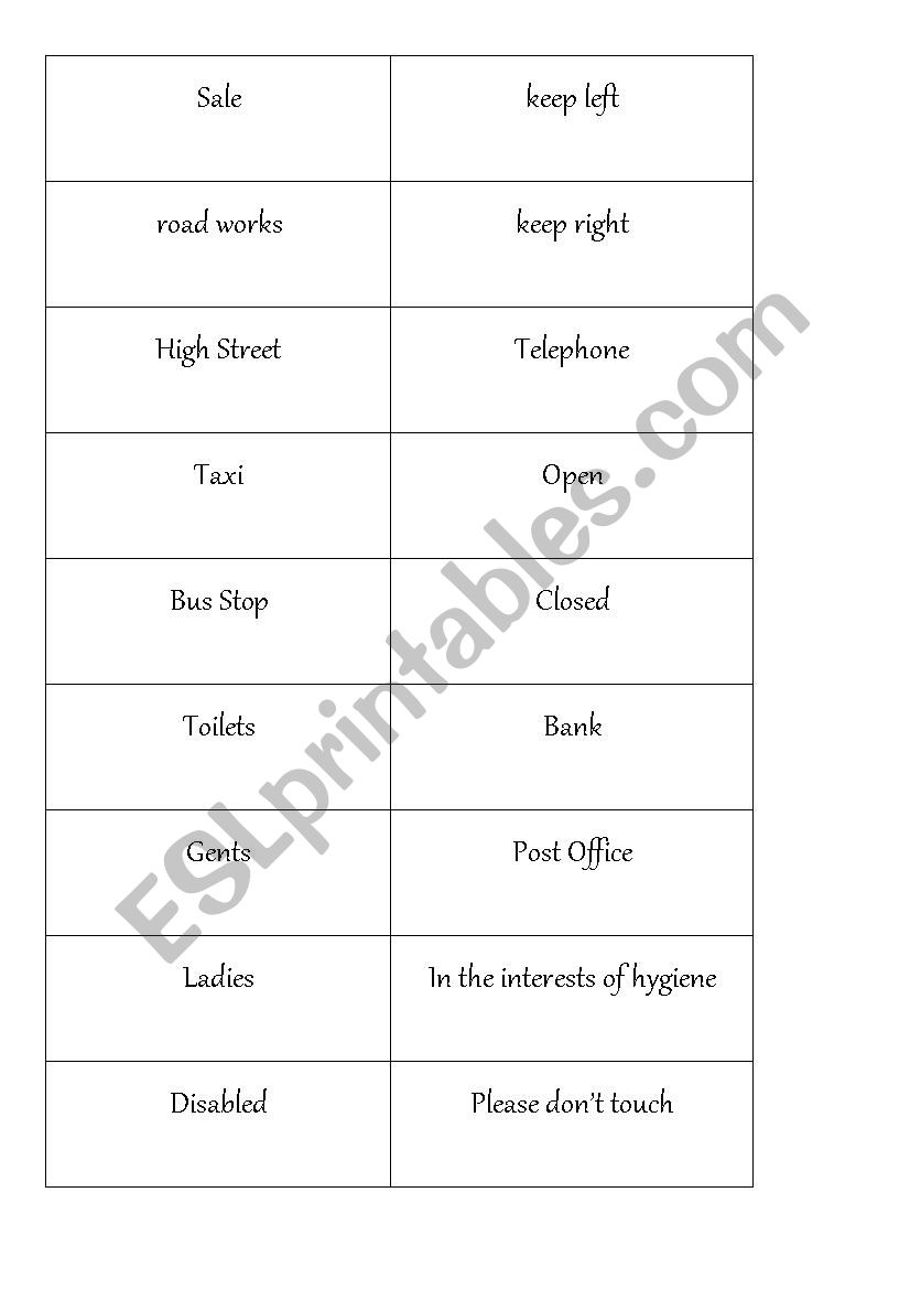 In the town vocabulary  worksheet