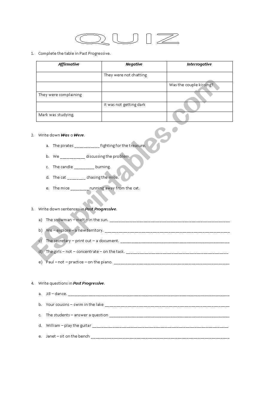 past progressive quiz worksheet