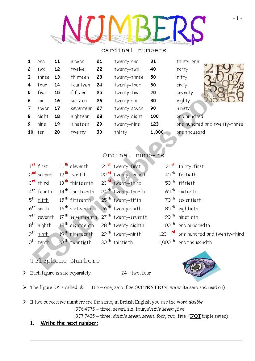 Ordinal And Cardinal Numbers ESL Worksheet By DMMC