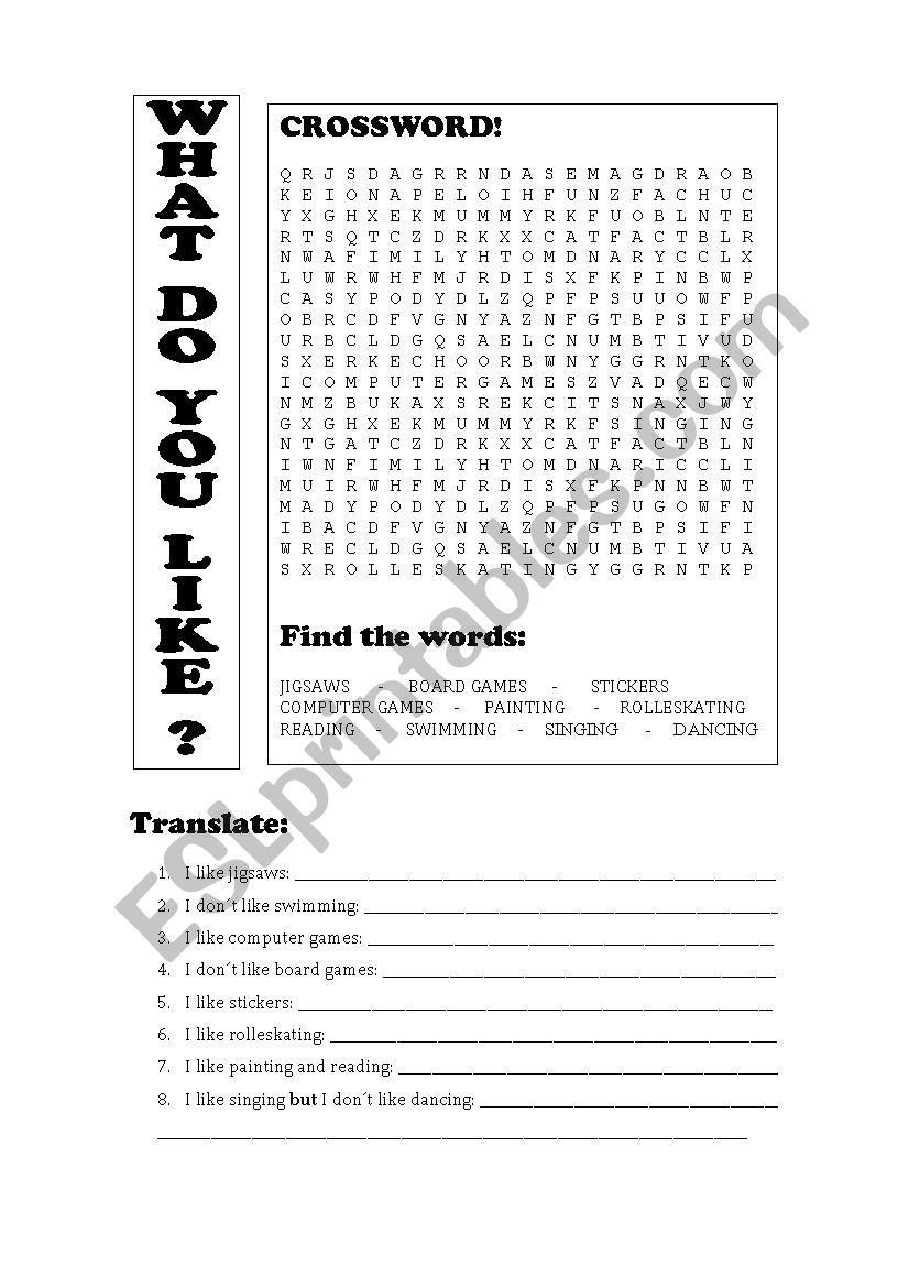 Crossword verb+ing worksheet