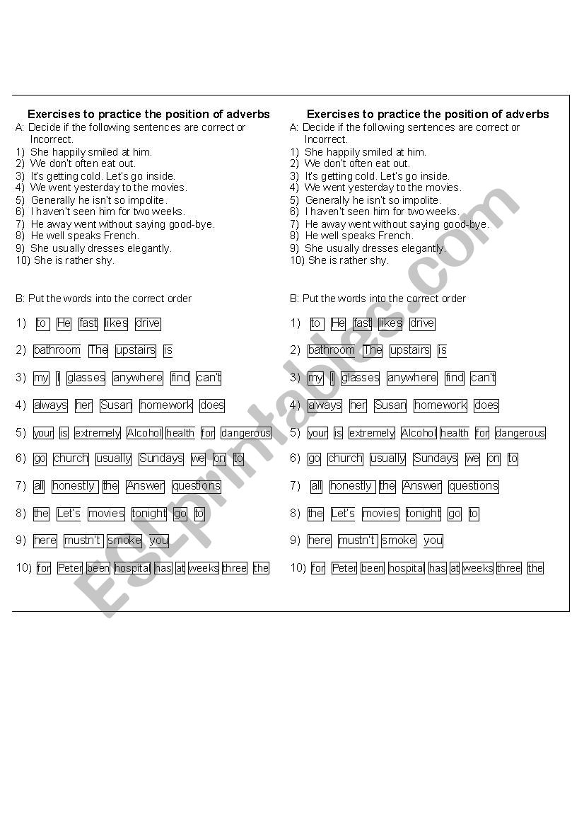 Position Of Adverbs Part 2 exercises ESL Worksheet By Heikeo53