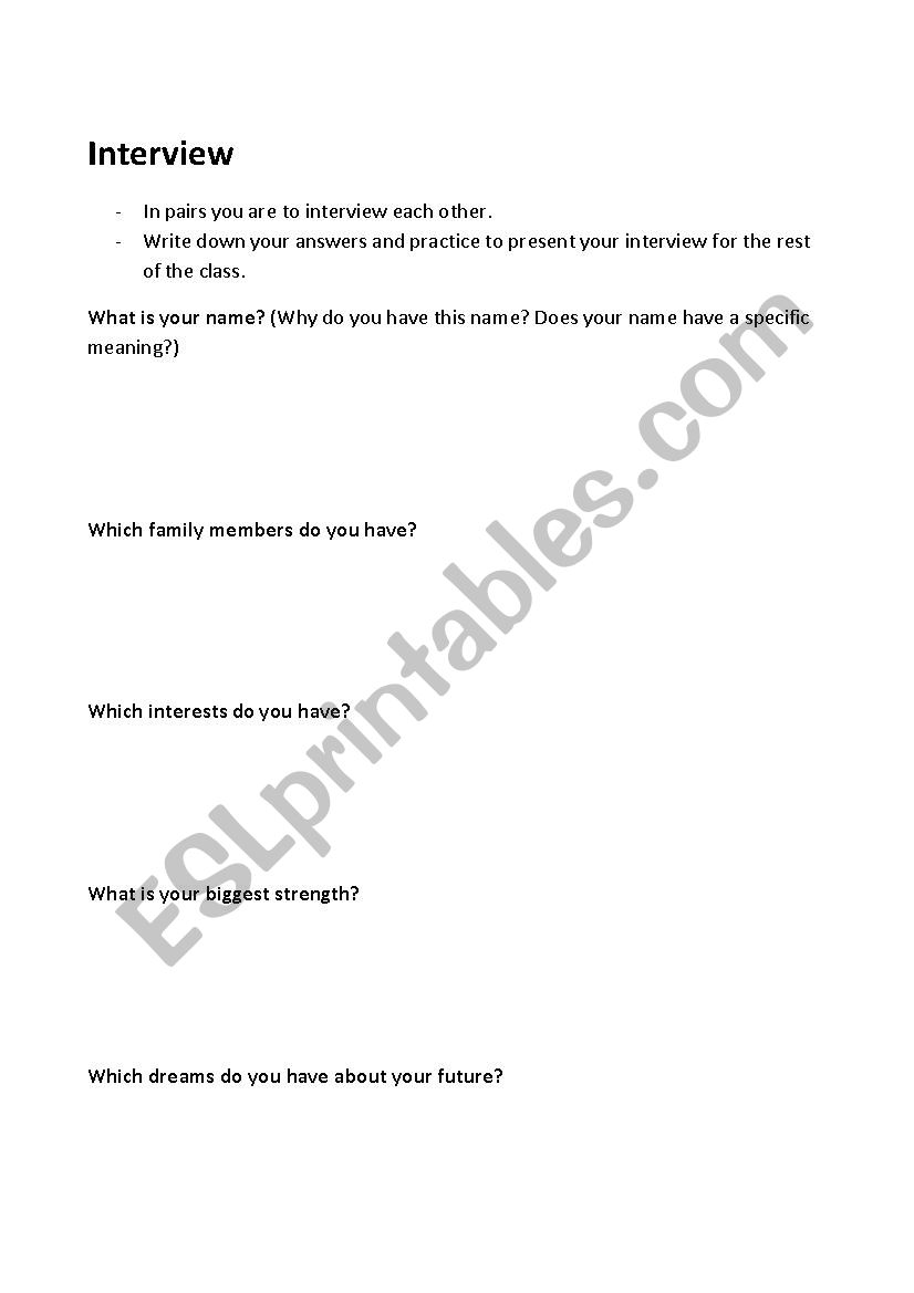 Interview worksheet