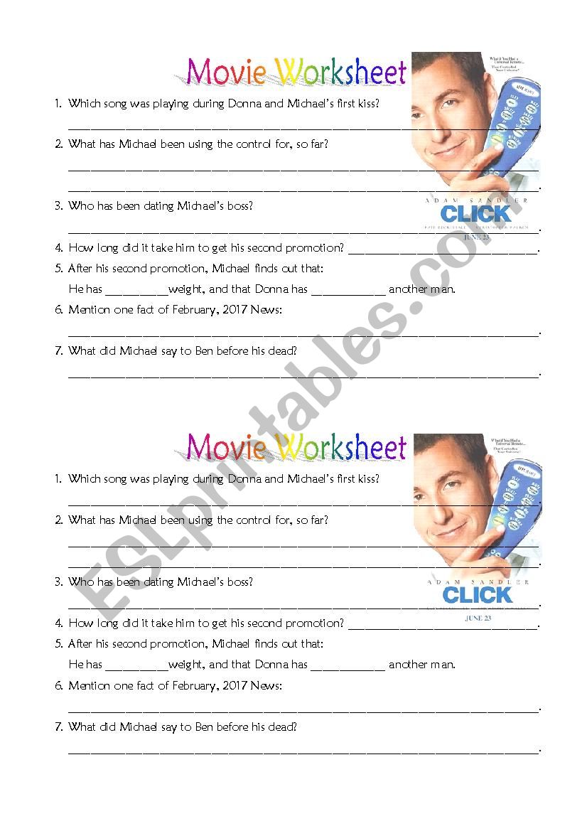 Click Movie worksheet