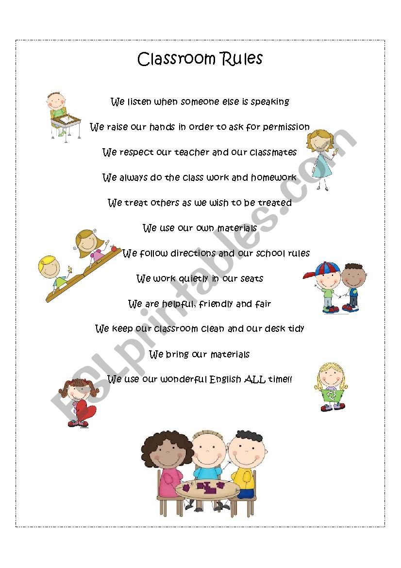 Classroom Rules ESL Worksheet By DCBQ